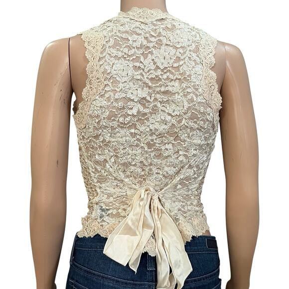 Y2K Ann Ferriday Lace Cropped Tank Top One Size Sequin Fairy Coquette Romantic - Picture 3 of 10